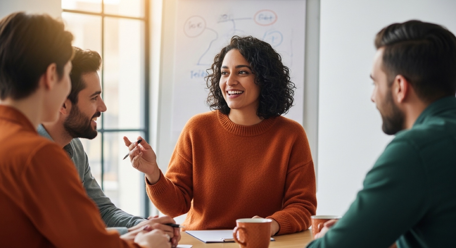Spanish-speaking professional leading a work meeting in English — CEFR level B2